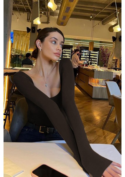 Acı Kahve Kayık Yaka Kadın Body MG1840 fiyatları