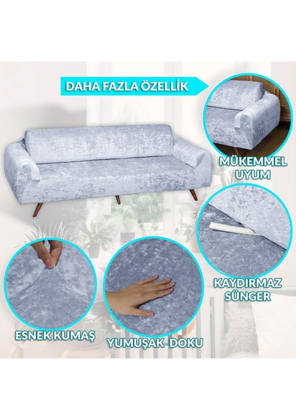 Kadife Tek Kişilik Koltuk Örtüsü Lastikli Kanepe Örtüsü Gri | Lastikli Koltuk Örtüsü | Berjer Kılıfı