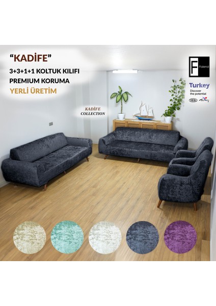 Kadife 3+3+1+1 Koltuk Örtüsü Takımı Lastikli Kanepe Örtüsü Antrasit | Lastikli Koltuk Örtüsü | Koltuk Kılıfı