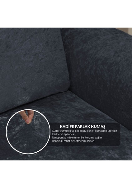 Kadife 3+3+1+1 Koltuk Örtüsü Takımı Lastikli Kanepe Örtüsü Antrasit | Lastikli Koltuk Örtüsü | Koltuk Kılıfı indirimleri
