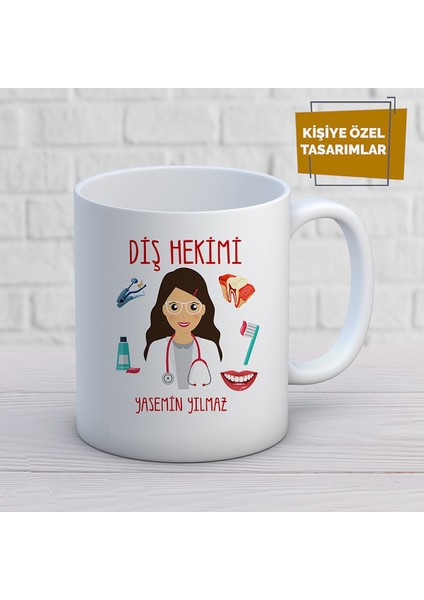 Kişiye Özel Isim Yazılabilir Diş Hekimi Kupa Bardak