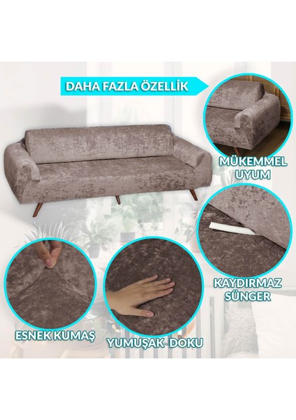 Kadife Tek Kişilik Koltuk Örtüsü Lastikli Kanepe Örtüsü Sütlü Kahve | Lastikli Koltuk Örtüsü | Berjer Kılıfı