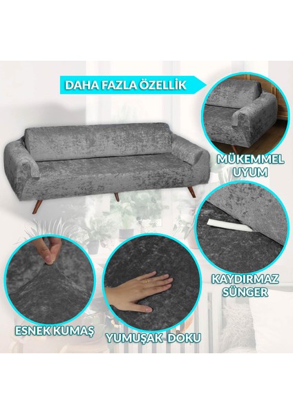 Kadife Tek Kişilik Koltuk Örtüsü Lastikli Kanepe Örtüsü Koyu-Gri | Lastikli Koltuk Örtüsü | Berjer Kılıfı