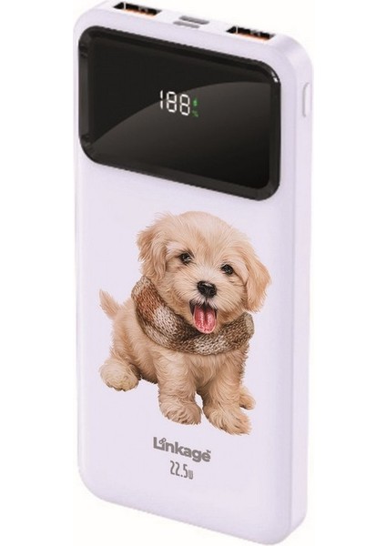 Linkage 10000 Mah Yavru Golden Köpek Baskılı Beyaz 22,5 W Hızlı Şarj LCD Ekranlı Powerbank