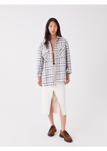 Lcw Vision Ekose Uzun Kollu Oversize Kadın Gömlek Ceket