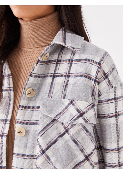 Lcw Vision Ekose Uzun Kollu Oversize Kadın Gömlek Ceket