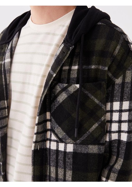 Lcw Casual Kapüşonlu Regular Fit Uzun Kollu Ekose Erkek Gömlek Ceket