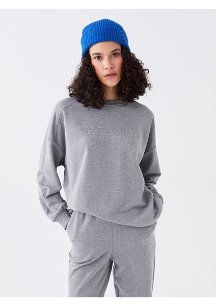 Lcw Vision Bisiklet Yaka Nakışlı Uzun Kollu Oversize Kadın Sweatshirt