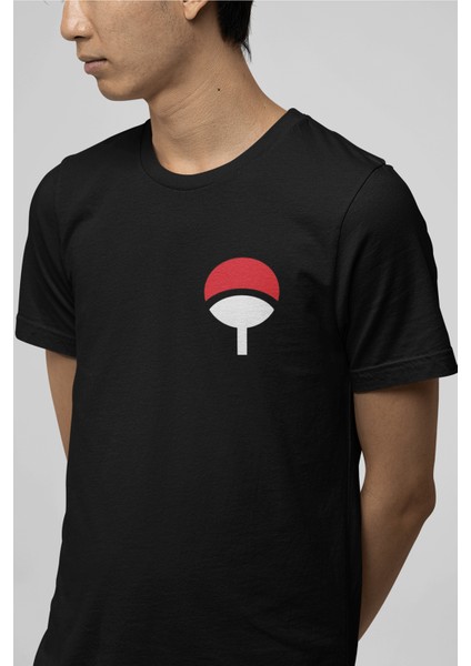 Itachi Uchiha Logo Ön-Arka Baskılı Siyah Tişört
