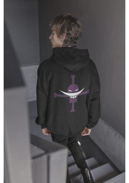Anime One Piece Ace - Beyaz Sakal Ön - Arka Baskılı Kapşonlu Sweatshirt