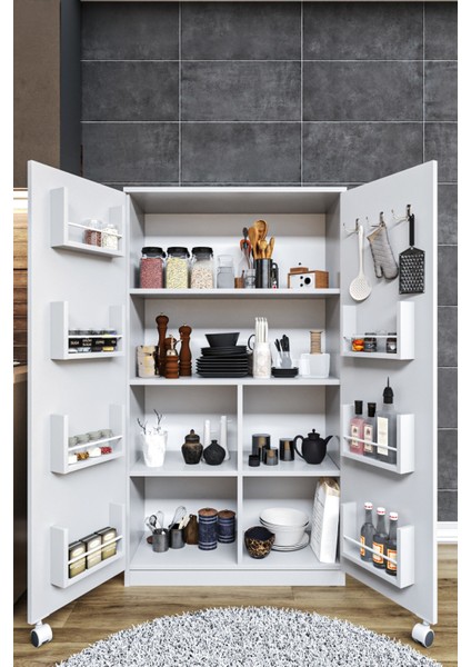 160CM 2 Kapaklı Iç Raflı Çok Amaçlı Erzak Mutfak Dolabı