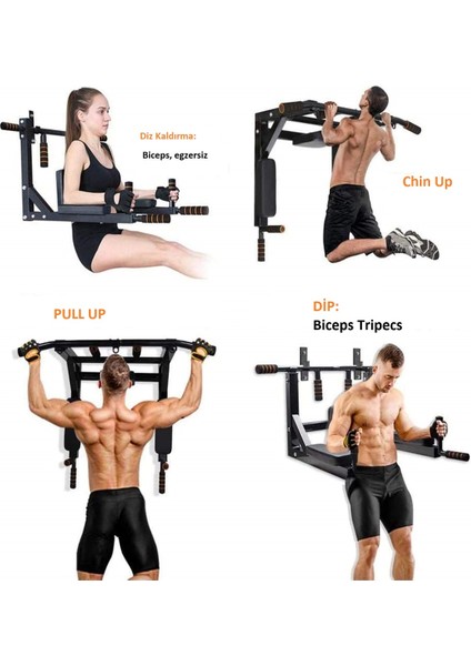 Tekno Trust 80 - 100 cm 3in1 Duvara Monte Barfiks Dips Pull-Up Biceps Spor Egzersiz Barfix Aleti Duvara Monte S indirimleri