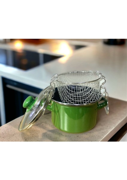 Emaye Cam Kapaklı Kızartma Tenceresi 16 cm
