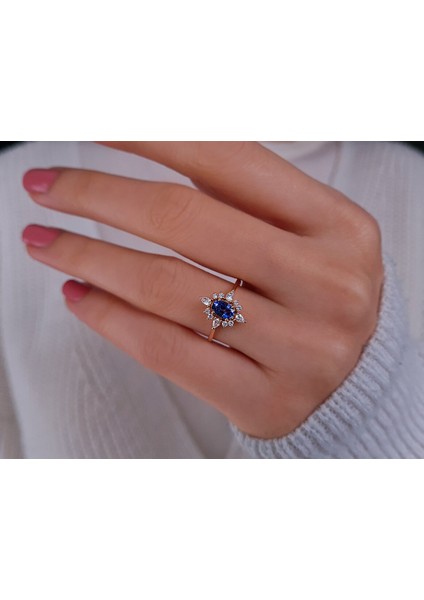 Damla Kesim Pırlanta ve Oval Safir Spica Yüzük 0447R0007 fırsatları