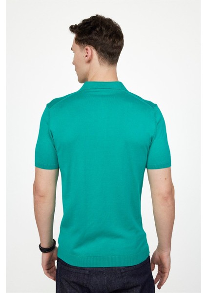 Erkek Slim Fit Dar Kesim Pamuklu Örme Triko Yeşil Polo Yaka Tişört fırsatları