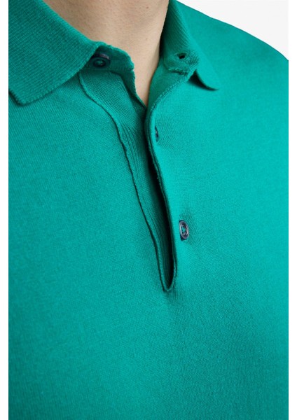 Erkek Slim Fit Dar Kesim Pamuklu Örme Triko Yeşil Polo Yaka Tişört indirimleri