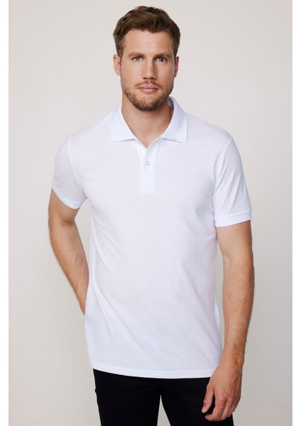 Erkek Slim Fit Dar Kesim %100 Pamuk Düz Pike Beyaz Polo Yaka Tişört fiyatları