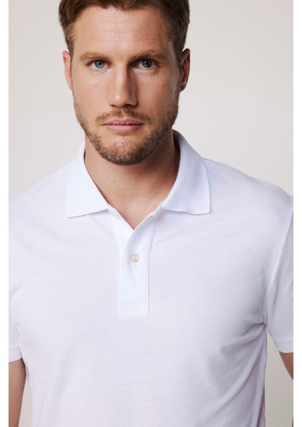 Erkek Slim Fit Dar Kesim %100 Pamuk Düz Pike Beyaz Polo Yaka Tişört modelleri