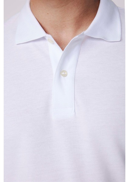 Erkek Slim Fit Dar Kesim %100 Pamuk Düz Pike Beyaz Polo Yaka Tişört fırsatları