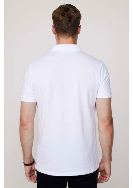 Erkek Slim Fit Dar Kesim %100 Pamuk Düz Pike Beyaz Polo Yaka Tişört indirimleri