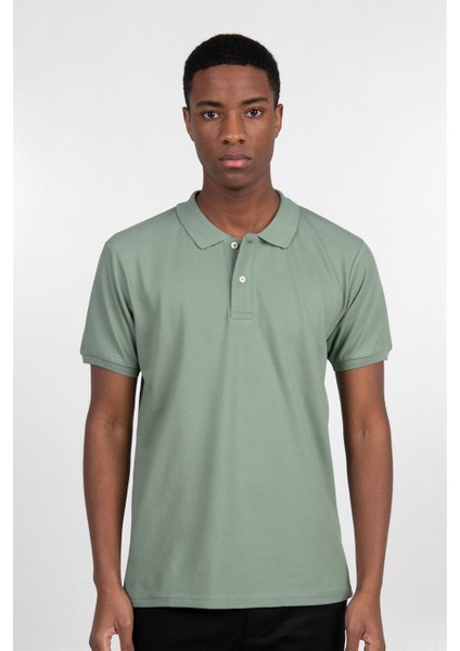 Erkek Slim Fit Dar Kesim %100 Pamuk Düz Pike Mint Polo Yaka Tişört