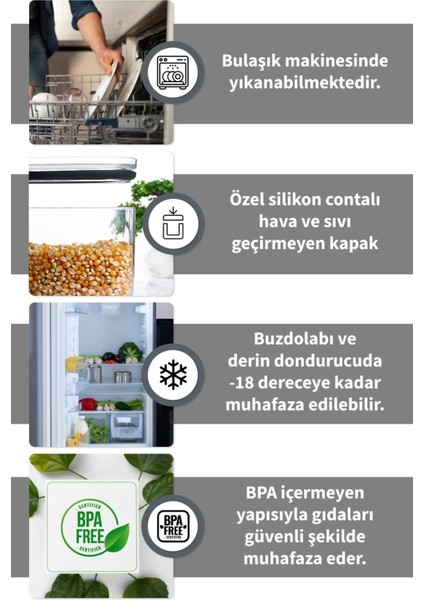 Ironika 900 ml Gerçek Vakumlu Silikon Kapaklı Kristal Erzak Bakliyat Saklama Kabı Seti Baharatlık 6 Adet Şeffaf