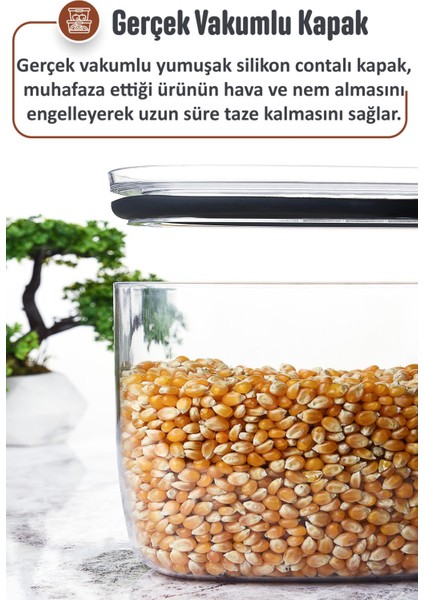 Ironika Gerçek Vakumlu Silikon Kapaklı Kristal Erzak Bakliyat Saklama Kabı Seti Baharatlık 6X900ML 6X2100ML Şeffaf