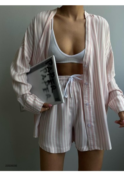 Çizgili Gömlek Şort Takım modelleri
