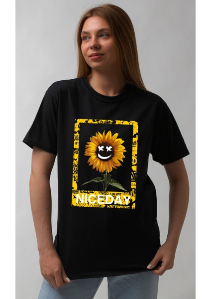 Sunflower - Smiley - Niceday' Temalı Oversize Street Wear Unisex T-Shirt.