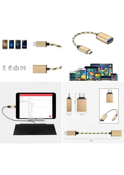 Yeni Tip-C Erkek - USB 3.1 Dişi Otg Altın Örgülü Adpater Kablo Dönüştürücü Nk-Shopping (Yurt Dışından)