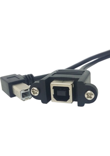 Sol Açılı 90 Derece USB B Tipi Erkek - Dişi Panel Montajlı Vidalı Uzatma Kablosu 50CM (Yurt Dışından)