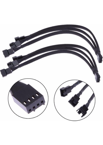 2 Adet 3-Pin Dişi 4x3-Pin Erkek Bilgisayar Kasası Fan Splitter Güç Konektörü Siyah Kollu Adaptör Kablosu (Yurt Dışından)