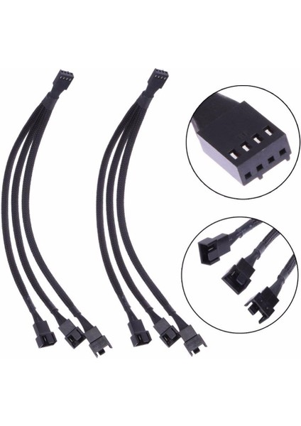 2 Adet 3-Pin Dişi 4x3-Pin Erkek Bilgisayar Kasası Fan Splitter Güç Konektörü Siyah Kollu Adaptör Kablosu (Yurt Dışından)
