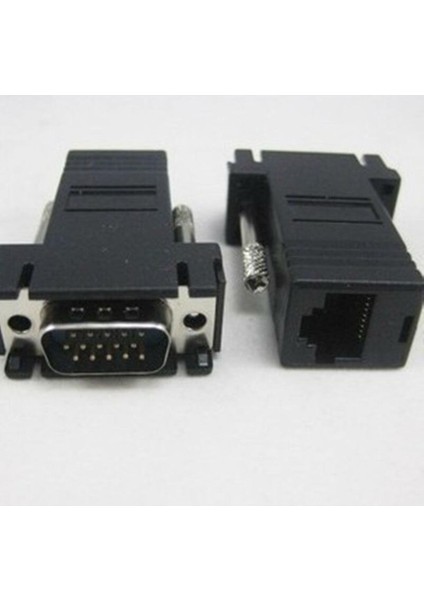 VGA Rgb 15PIN Erkek Genişletici Lan Cat5 CAT5E RJ45 Ethernet Dişi Adaptör Adaptör Konnektörü Siyah (Yurt Dışından)