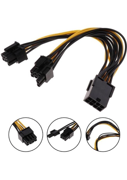 6pin(6+2) Pcı - 2 x Pcıe Anakart Grafik Ekran Kartı Pcı-E Gpu VGA Ayırıcı Hub Güç Kablosu (Yurt Dışından)