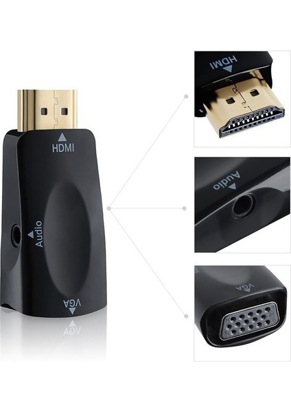 HDMI - VGA Dönüştürücü Pc Dizüstü Masaüstü Tv Kutusu Veya Diğer HDMI Giriş Cihazları Için Konektörlü 3,5 mm Ses Kablosuyla Altın Kaplama (Yurt Dışından)