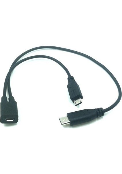 Kablo Mikro USB Dişi - Usb-C Tip C USB 3.1 ve Mikro USB Erkek Ayırıcı Uzatma Şarj Kablosu (Yurt Dışından)