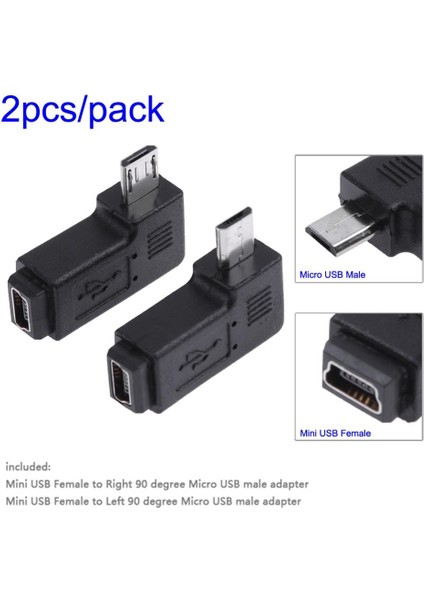 2 Adet 90 Derece Mini USB Dişi Mikro USB Erkek Adaptör Konnektörleri Mini USB Dişi Sağ 90 Derece Mikro USB Erkek Adaptör (Yurt Dışından)