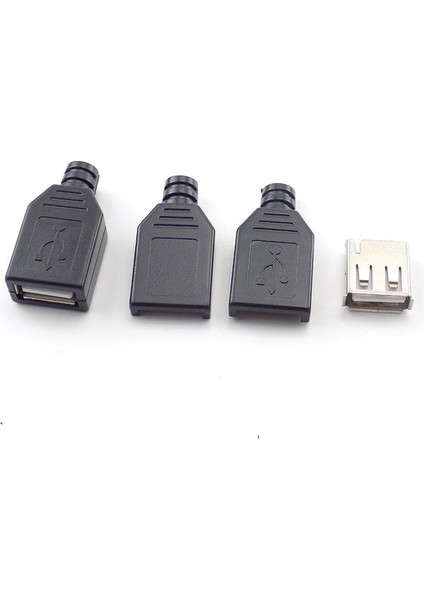 10 Adet USB Konektörü Tip A Dişi USB 2.0 4 Pin Adaptör Soketi Lehim Siyah Plastik Kapaklı Dıy Konnektör Fişi (Yurt Dışından)