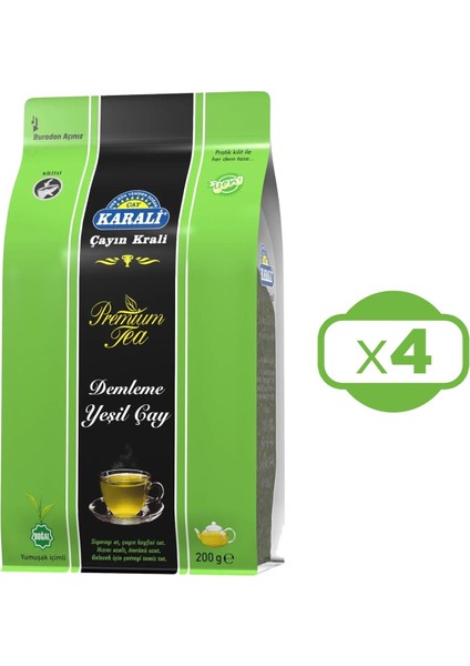 Premium Demleme Yeşil Çay 200 gr x 4 Adet