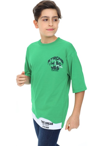 Angelos Girls Erkek Çocuk Garni Detaylı Baskılı T-Shirt 9-14 Yaş LX7083