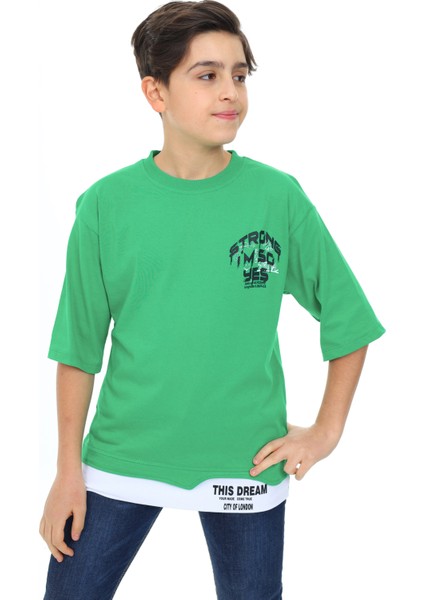 Angelos Girls Erkek Çocuk Garni Detaylı Baskılı T-Shirt 9-14 Yaş LX7083