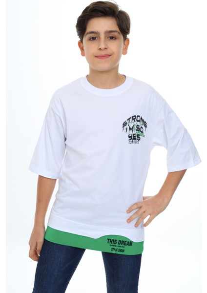 Angelos Girls Erkek Çocuk Garni Detaylı Baskılı T-Shirt 9-14 Yaş LX7083