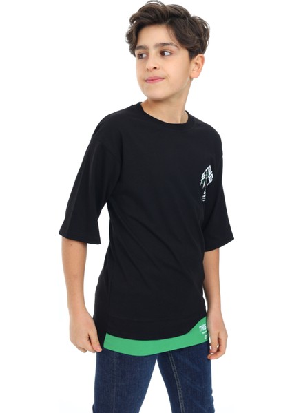 Erkek Çocuk Garni Detaylı Baskılı T-Shirt 9-14 Yaş LX7083 fırsatları