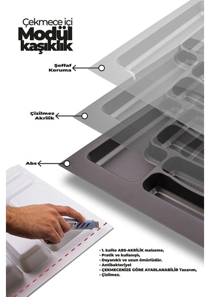 Görseç 42X49 Çekmece Içi Siyah Kaşıklık Kepçelik Mutfak Çekmece Düzenleyici Organizer (33*40 A Kesilebilir)