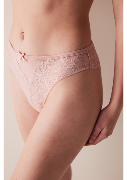 Triangle Lace Dantel Bej Slip Külot