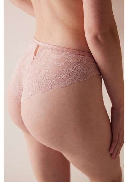 Triangle Lace Dantel Bej Slip Külot