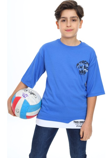 Erkek Çocuk Garni Detaylı Baskılı T-Shirt 9-14 Yaş LX7083