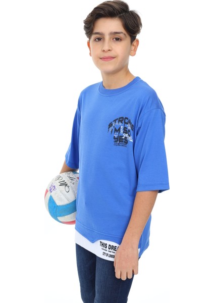 Erkek Çocuk Garni Detaylı Baskılı T-Shirt 9-14 Yaş LX7083 modelleri