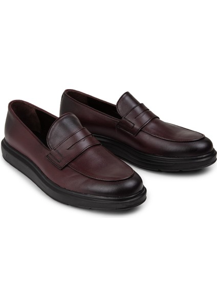 Deri Bordo Comfort Erkek Loafer - 01839MBRDP04